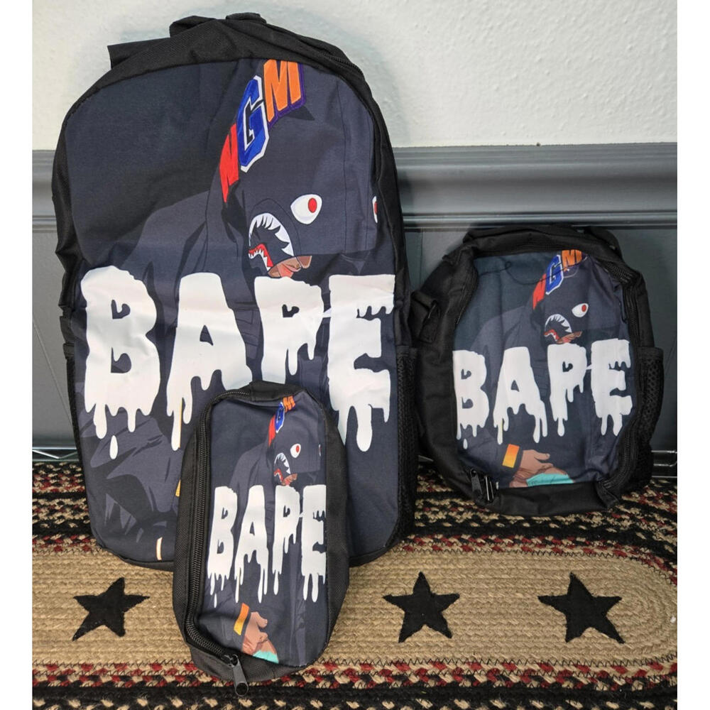 BAPE Shark Camo  17" Backpack Lunch Bag and Pencil Bag Set